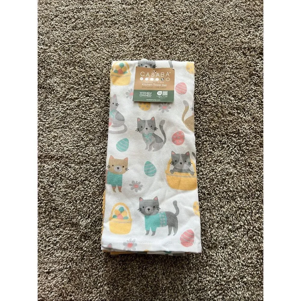 Casaba Easter Kitty’s Kitchen Towel Set Pack Of 3 NEW